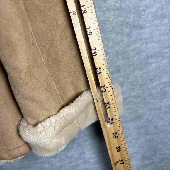 Talbots Faux Suede Fur Jacket S Rancher Coat Tan Barn Western Classic Cowgirl - Picture 15 of 16